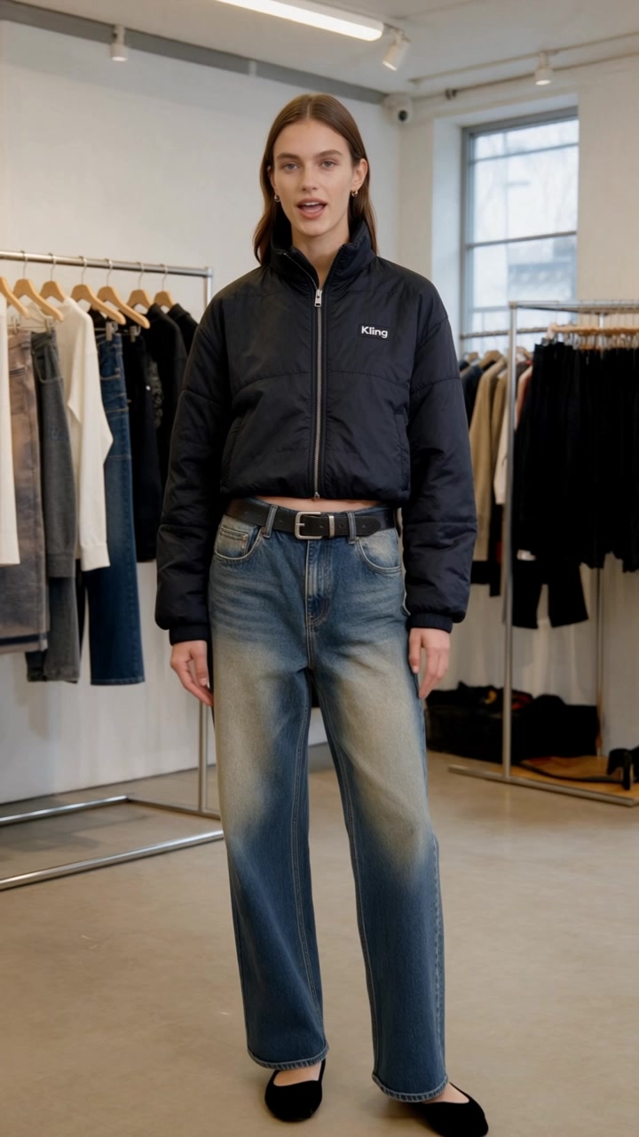 Fashion presenter speaking to the camera in a clothing store